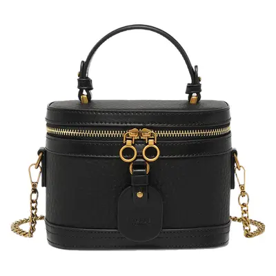 Damen-Boxtasche in Schwarz, kleine Handtasche mit Umhängeriemen