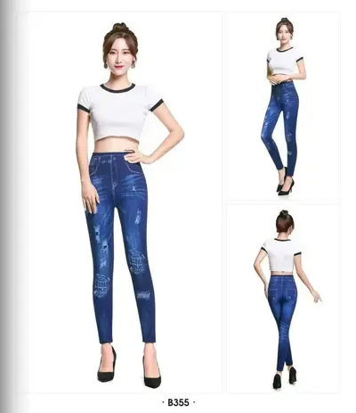 Women's Imitation Denim Cropped Leggings, Plus Size, Thick Style - 9