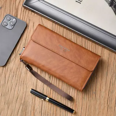 Men's Long Wallet, PU Leather, Multi-Card Slots, Phone Compartment - 9