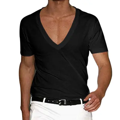 Men's Slim-Fit V-Neck Solid Colour Short-Sleeve T-Shirt