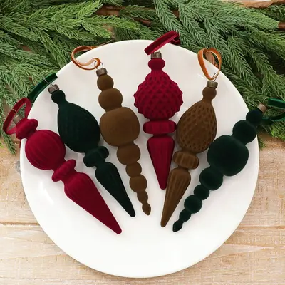 Velvet Lantern Cone Christmas Ball Set 18 CM, 9 Pieces Solid Color Plastic