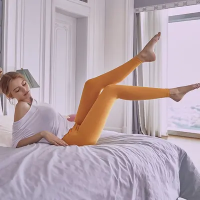 Kadın yüksek belli kalça kaldırıcı dokuz paça yoga taytı, düz renk