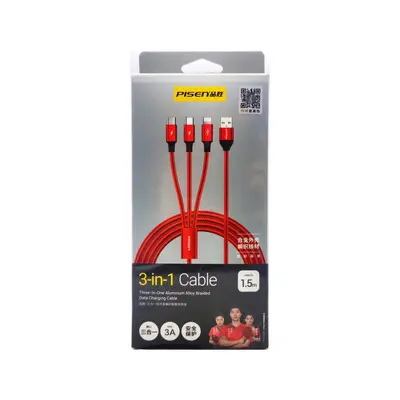 Pinsheng 3-in-1 braided 100W şarj kablosu, Type-C hızlı - 12