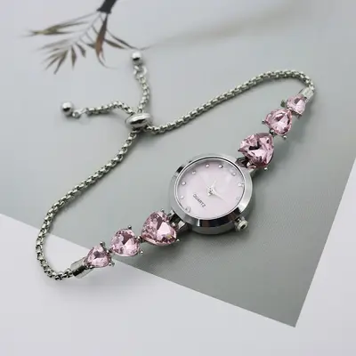 Girl's Quartz Watch with Heart and Diamond Design - 1