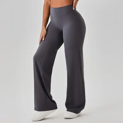Damen Yogahose mit hoher Taille, weitem Bein und atmungsaktivem Stoff - 9
