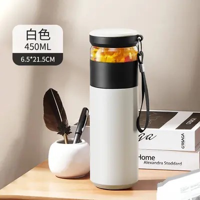 Seramik İçlikli Termos Bardak, Çay Süzgeçli Ofis Su Bardağı, 400 ml - 7