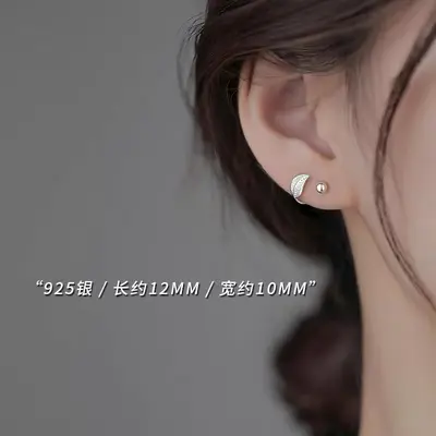 925纯银针树叶耳钉睡觉免摘女2025新款爆款养耳洞耳环耳饰 - 6