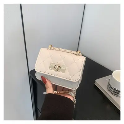 Damenhandtasche mit Kettenverschluss, kleine Umhängetasche, silberfarbene Tasche, Rauten-Steppung, beliebte Damenhandtasche, Mini-Schultertasche mit quadratischem Schnitt