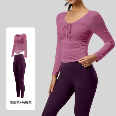 Juyitang yoga suit set, mesh fabric, fixed cup, slim fit - 11