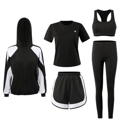 秋冬新款运动服套装女连帽衫大码五件套亚马逊跨境外贸瑜伽健身服 - 5