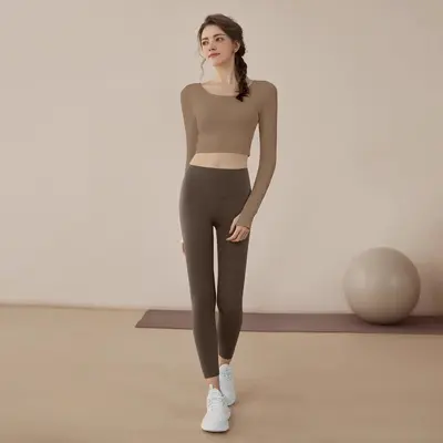 瑜伽服女2025新款健身运动瑜伽上衣专业普拉提纯色长袖套装批发 - 13