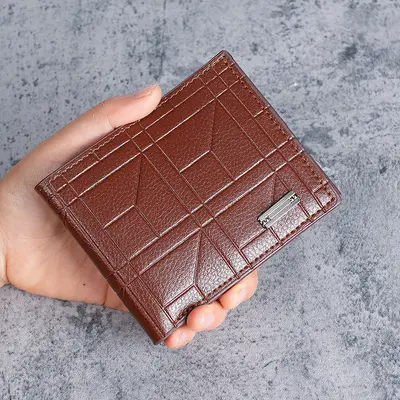 Men's Short Wallet, Plaid Pattern, Soft Leather, Multi-Card Slots - 9