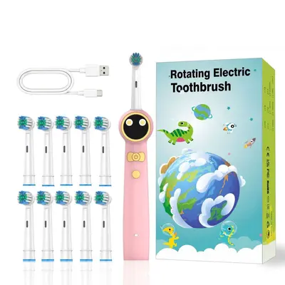 Kinder-Rotations-Elektrozahnbürste wiederaufladbar, wasserdicht, niedliches Tierdesign