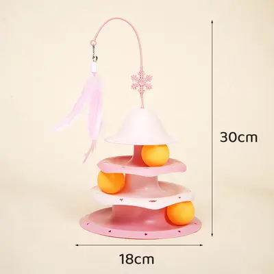 Christmas Turntable Cat Toy with Ball, Feather and Bell Teaser Wand - 5