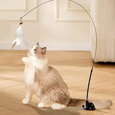 吸盘长杆弹簧钢丝羽毛逗猫棒猫咪自嗨解闷玩具家用耐抓耐磨宠物品 - 9