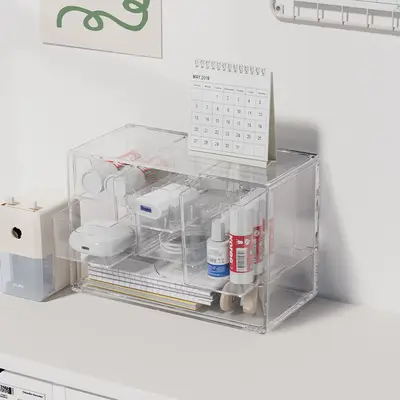 Desktop six-compartment clear storage box stackable - 4
