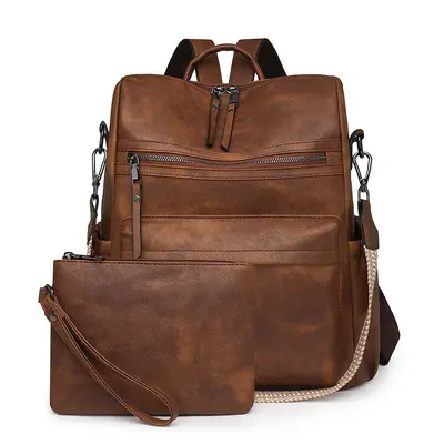 Women's Retro Multifunctional PU Backpack, Large Capacity