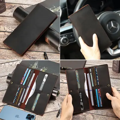 Genuine leather men's long wallet with multiple card slots and coin compartment - 3