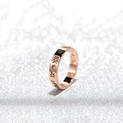 Edelstahl-Ring mit römischen Ziffern und Zirkonia - 9