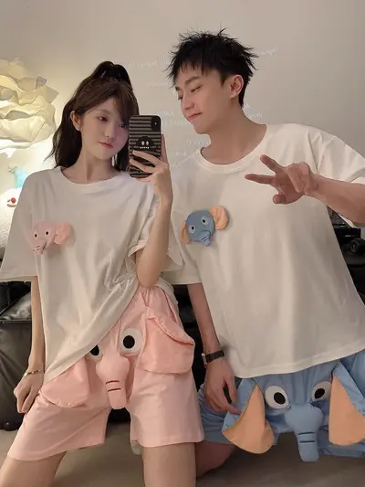 Men's Summer Pajama Shorts, Cute Loose Elephant Design