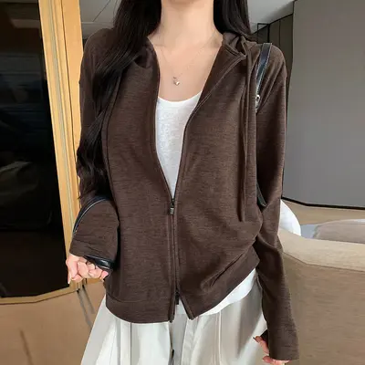 Hooded Zip-Up Sweatshirt Jacket for Women, Spring and Autumn, Loose Fit - 11