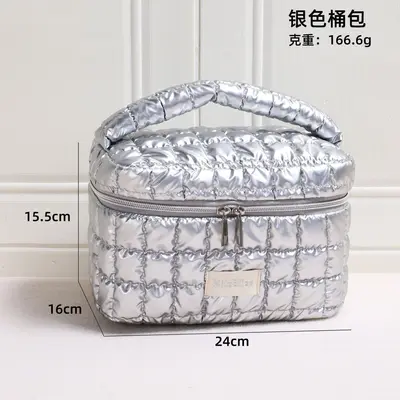 Plaid Quilted Cosmetic Bag with Divider, Large Capacity, Handheld - 9