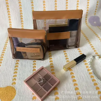 Transparent Mesh Cosmetic Bag with Auto-Closing Snap Closure - 9
