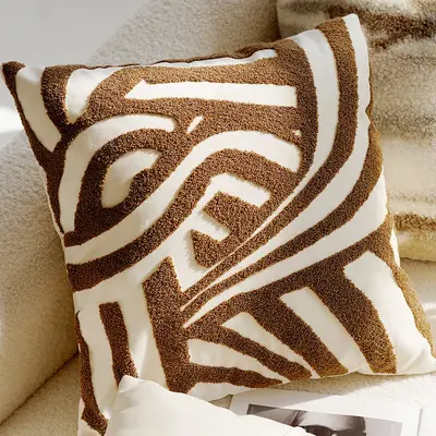 Cremefarbener hochwertiger Retro-Stil Kissenbezug mit Knoten für Chaiselongue, kernbraunes Lendenkissen für Erker-Fenster.
