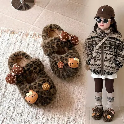 Girls' Ballet Style Winter Cotton Slippers with Thick Sole - 1