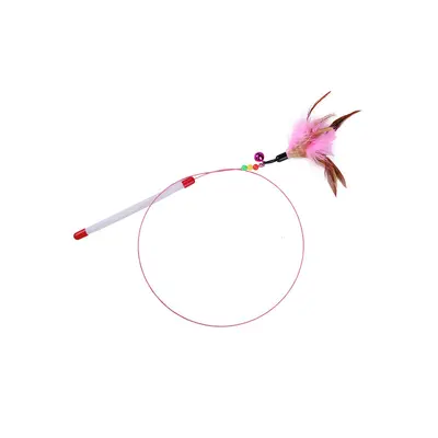 Long Pole Interactive Cat Teaser Wand, Feather and Bell, Steel Wire - 3
