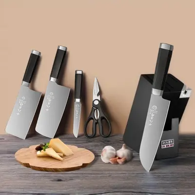 Kitchen knife set with vegetable cleaver, slicing and fruit knives