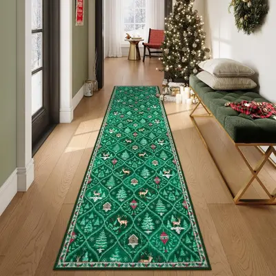 Weihnachts-Langflor-Läufer aus Kristallsamt, schmutzabweisend und strapazierfähig
