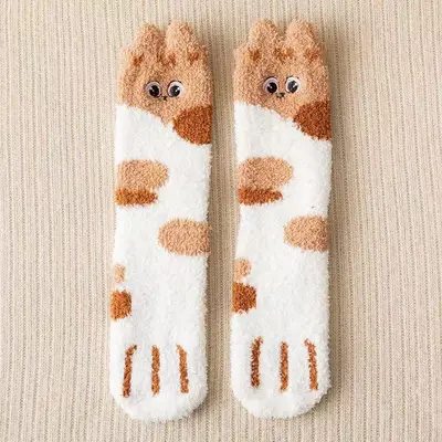 Kadın ev çorabı, mercan polar, kalın, kedi pençeli, dökülmeyen - 8