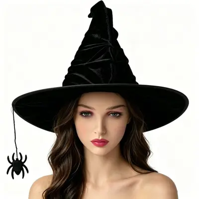 Halloween Velvet Pleated Witch Hat Cosplay Costume Prop - 13