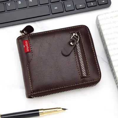 Men's Short Wallet with Chain, Zipper Coin Pocket and Multiple Card Slots - 9