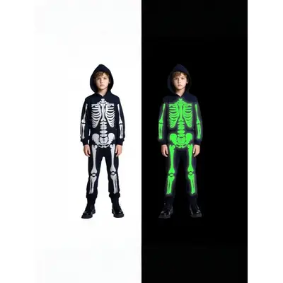Kinder-Halloween-Kostüm, leuchtender Skelett-Einteiler - 8