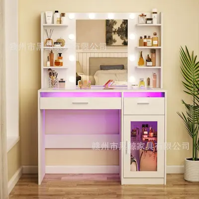 Modern Bedroom Makeup Vanity Table with Light Panel Multifunctional