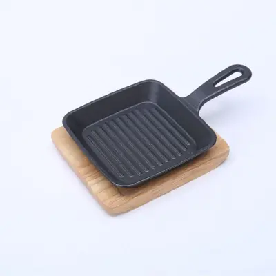 Single-Handle Striped Cast Iron Steak Pan, Induction Compatible