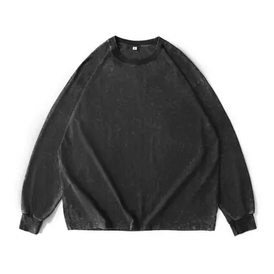 Washed Distressed Long Sleeve T-Shirt Unisex, Plus Size, Drop Shoulder