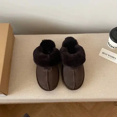 Thick-Sole Lamb Wool Crossover Winter Slippers for Women - 7