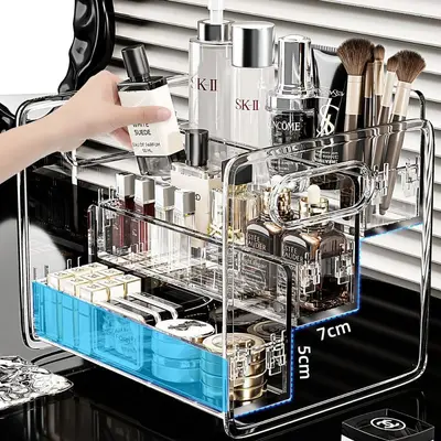 Cosmetics Storage Box Desktop Vanity Transparent Acrylic Tiered Multi-layer Perfume Lipstick Skincare Organizer Shelf