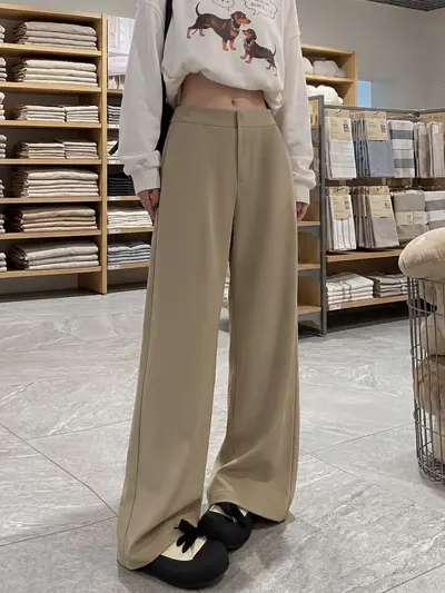 Women's High-Waist Suit Trousers, Straight Drapey Leg