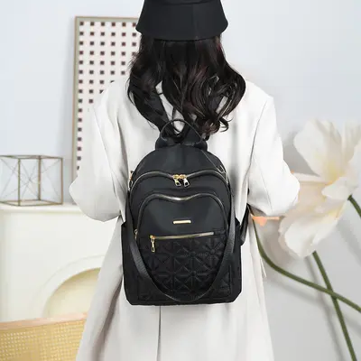 Women's Nylon Backpack, Large Capacity Embroidered Travel Backpack - 6