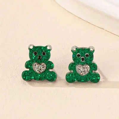 Children's Sequin Small Animal Stud Earrings, Bear, Calf and Heart Designs - 11