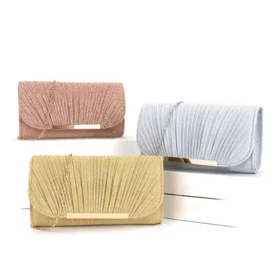 Plissierte Damen-Abendtasche mit rundem Boden und Glitzer