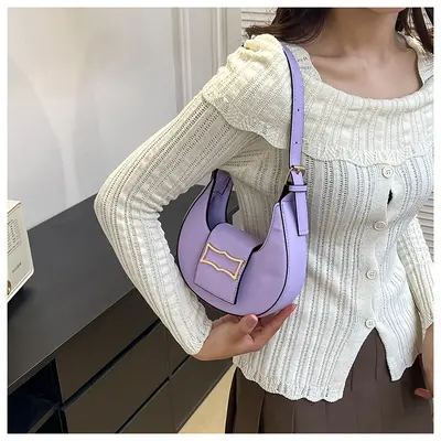 Women's Solid Color Underarm Bag, Crescent Single Shoulder Handbag - 3