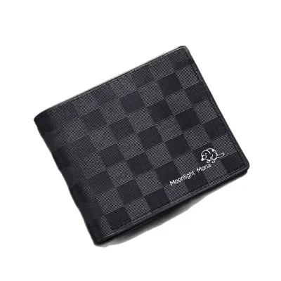 Men's Short Leather Wallet, Retro Minimalist Design, Multi-Compartment, Plaid Pattern - 4