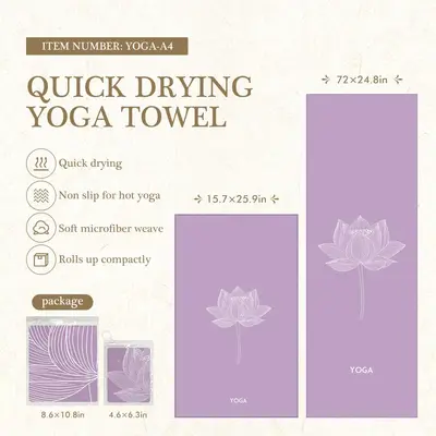 Non-Slip Yoga Mat Towel with Corner Straps, Quick-Dry - 10