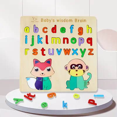 Holz-Lernpuzzle Buchstaben und Zahlen, geometrische Formen Greifbrett