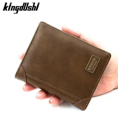 Erkek retro dikey fermuarlı kısa cüzdan, üç katlı, bozuk para bölmeli - 6